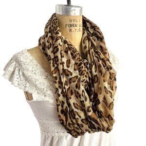 Leopard Print Infinity Scarf Lightweight Y2K Retro Animal Print Loop Scarf 56x60